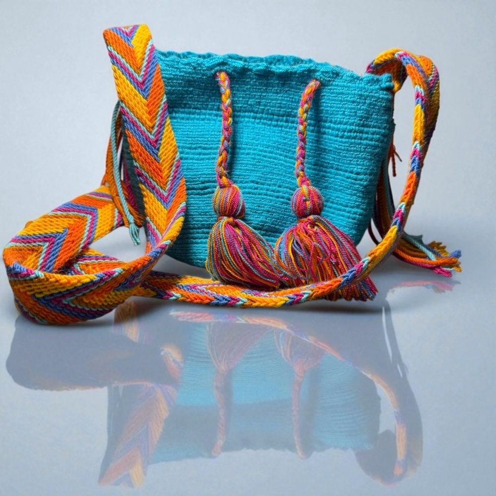 Mini Wayuu Colombia Mochila Bucket Bag Purse Multiple Colors 6” X 6” 42” Strap